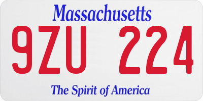 MA license plate 9ZU224