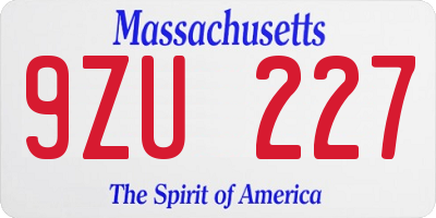 MA license plate 9ZU227