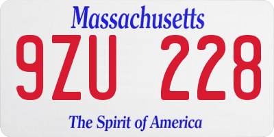 MA license plate 9ZU228