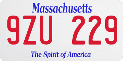 MA license plate 9ZU229