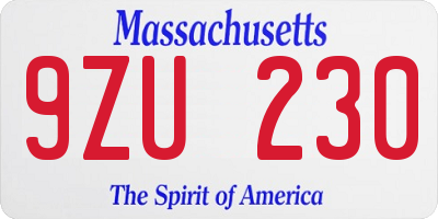 MA license plate 9ZU230