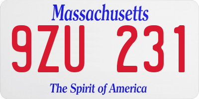 MA license plate 9ZU231