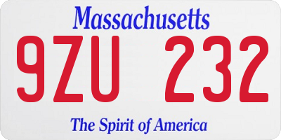 MA license plate 9ZU232