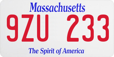 MA license plate 9ZU233