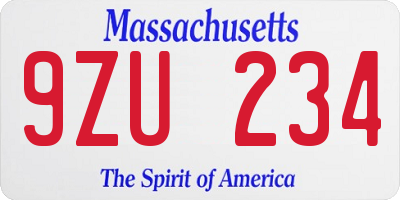 MA license plate 9ZU234