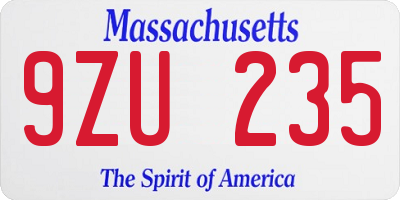 MA license plate 9ZU235