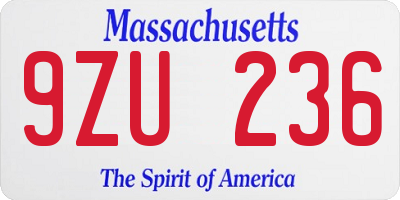 MA license plate 9ZU236