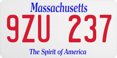 MA license plate 9ZU237