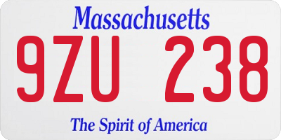 MA license plate 9ZU238