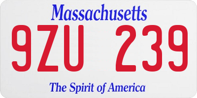 MA license plate 9ZU239