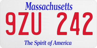 MA license plate 9ZU242