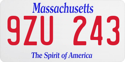 MA license plate 9ZU243