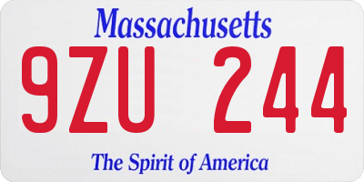 MA license plate 9ZU244