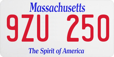 MA license plate 9ZU250