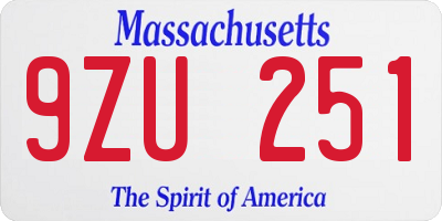 MA license plate 9ZU251