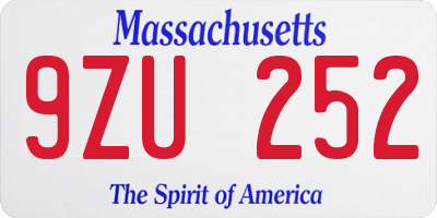 MA license plate 9ZU252