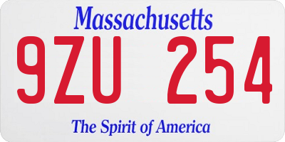 MA license plate 9ZU254