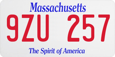 MA license plate 9ZU257