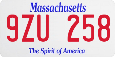 MA license plate 9ZU258