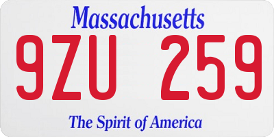 MA license plate 9ZU259