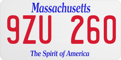 MA license plate 9ZU260