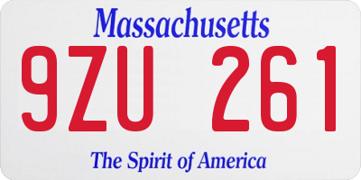 MA license plate 9ZU261