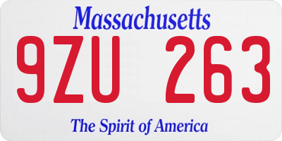 MA license plate 9ZU263