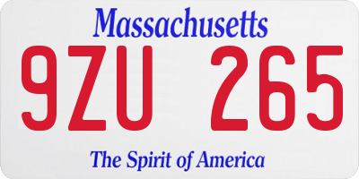 MA license plate 9ZU265