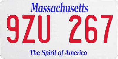 MA license plate 9ZU267