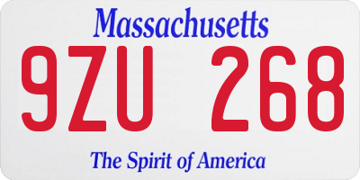 MA license plate 9ZU268