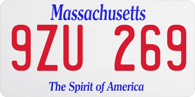 MA license plate 9ZU269