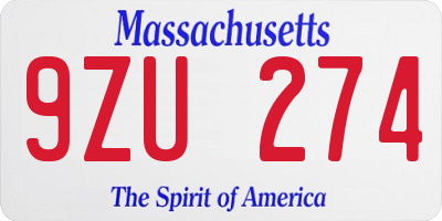 MA license plate 9ZU274