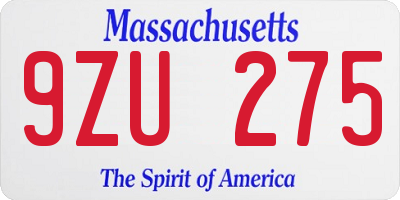 MA license plate 9ZU275