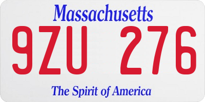 MA license plate 9ZU276