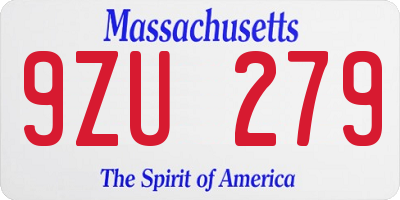 MA license plate 9ZU279