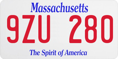 MA license plate 9ZU280