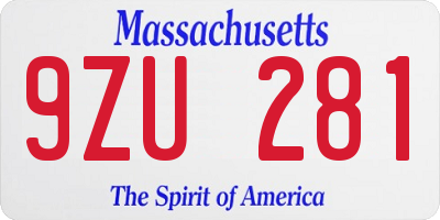 MA license plate 9ZU281