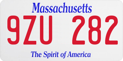 MA license plate 9ZU282