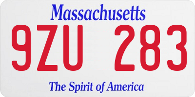 MA license plate 9ZU283