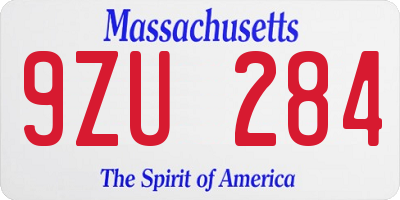 MA license plate 9ZU284