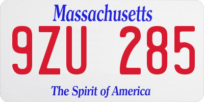 MA license plate 9ZU285