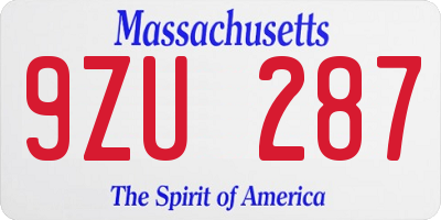 MA license plate 9ZU287