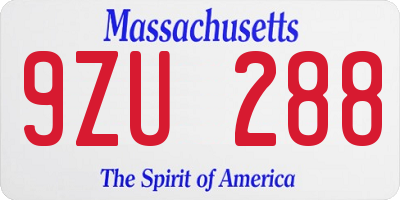 MA license plate 9ZU288