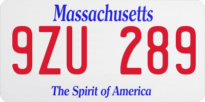 MA license plate 9ZU289