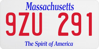 MA license plate 9ZU291