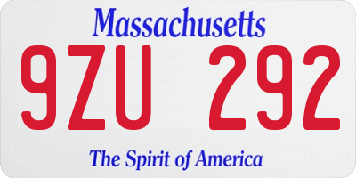 MA license plate 9ZU292