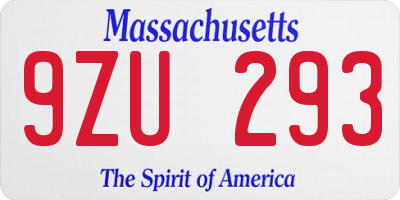 MA license plate 9ZU293