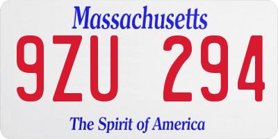 MA license plate 9ZU294