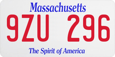 MA license plate 9ZU296