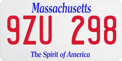 MA license plate 9ZU298